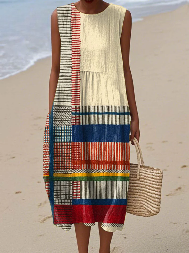 Amara - Sleeveless Heritage Stripe Summer Dress