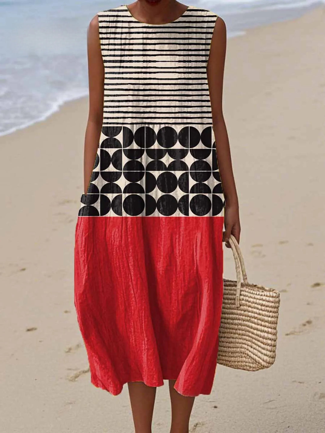 Bea - Sleeveless Summer Dress with Geometric Print