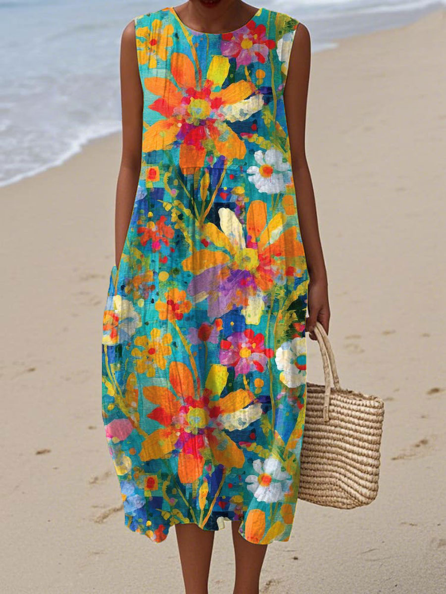 Sakura - Sleeveless Summer Breeze Dress with Floral Print