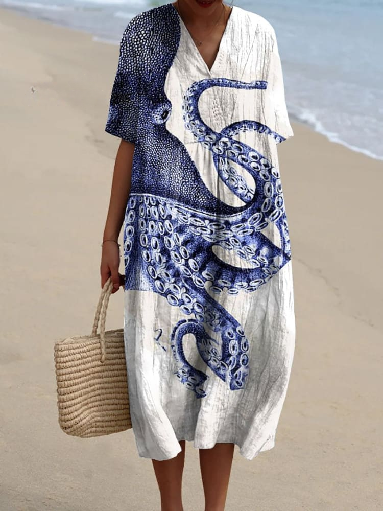 Casual Dress with Octopus Art Print