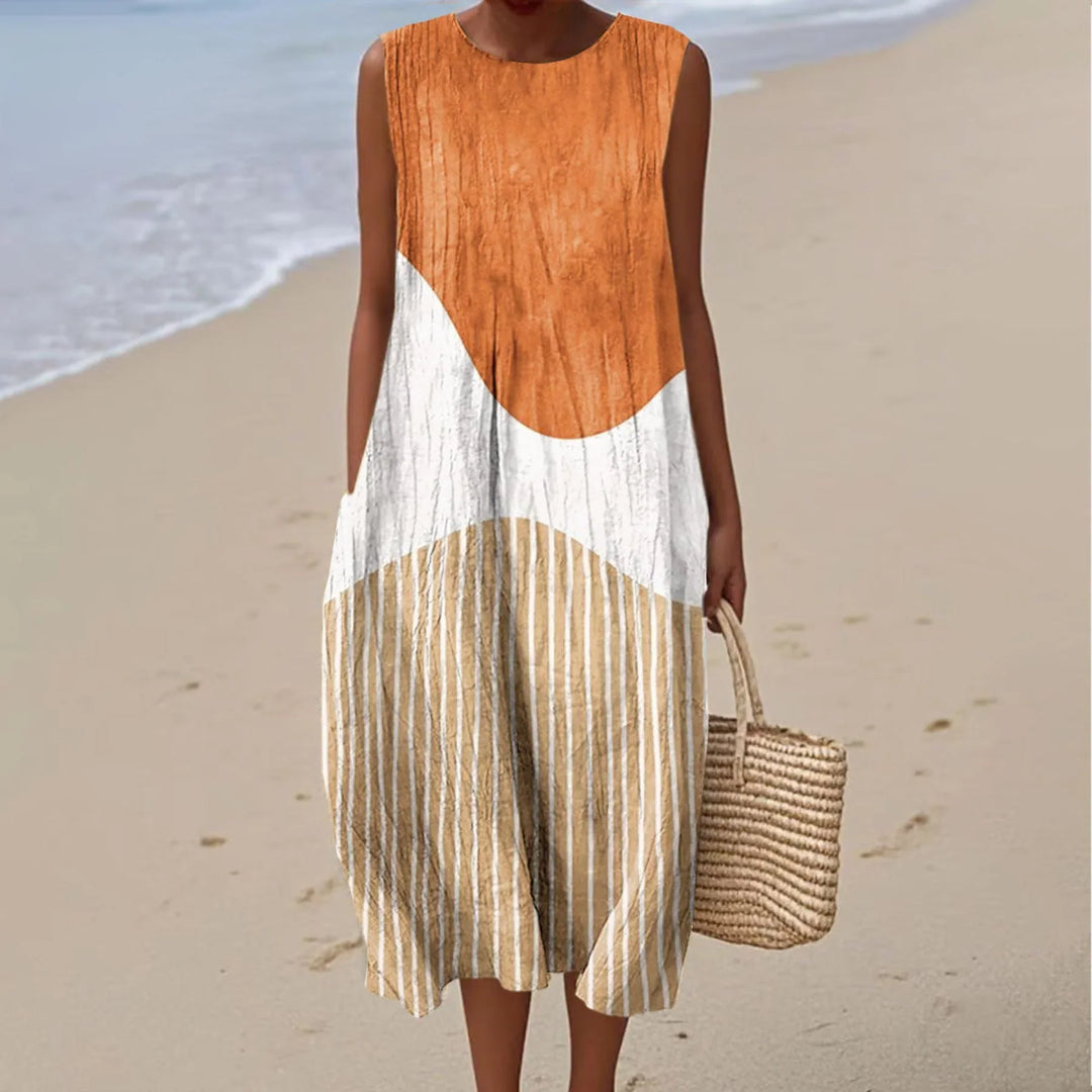 Patricia - Sleeveless Summer Dress with Desert Flow Print