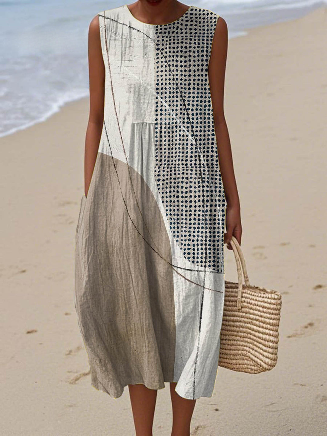 Rosenda - Sleeveless Summer Dress with Abstract Geometric Print