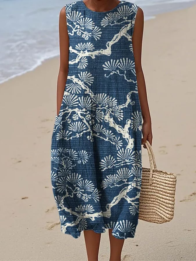 Women's Casual Print Round Neck Sleeveless Dress