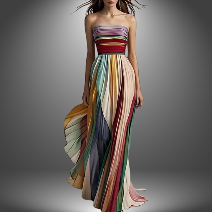 Abigail | Vibrant Strapless Pleated Maxi Dress