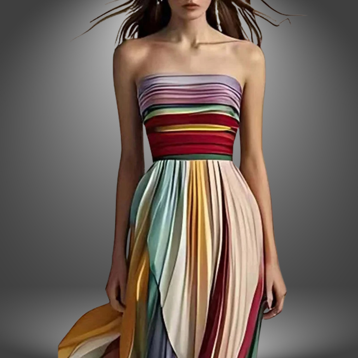 Abigail | Vibrant Strapless Pleated Maxi Dress
