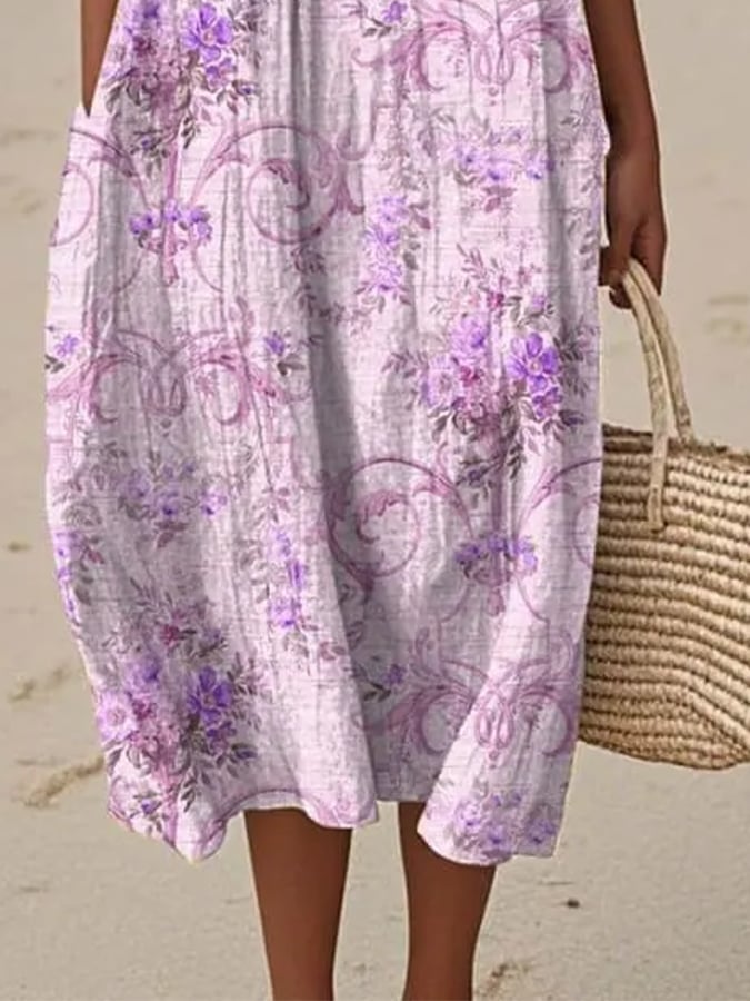 Women's Casual Round Neck Floral Print Sleeveless Dress