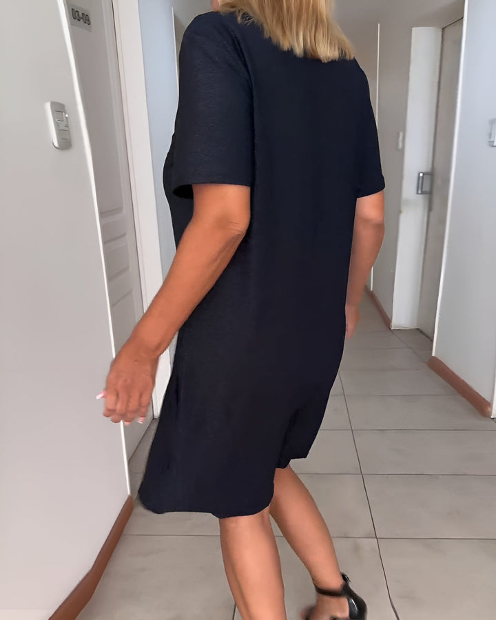 Laurence | Elegant Gathered Dress with V-Neck