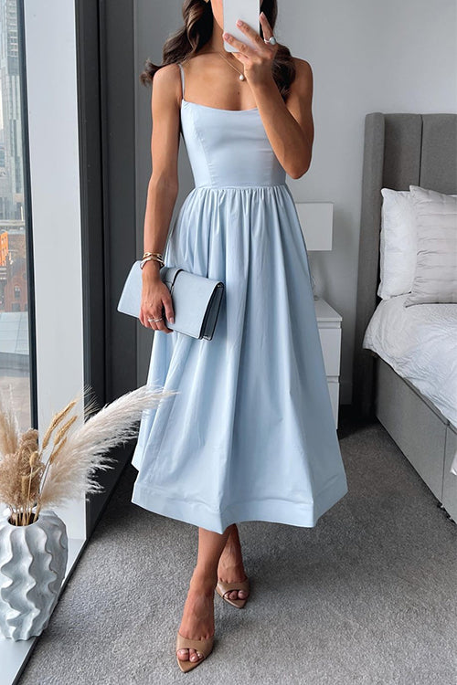 Beatrice - Spaghetti Strap Waisted A-line Midi Dress(4 Colors Available!)