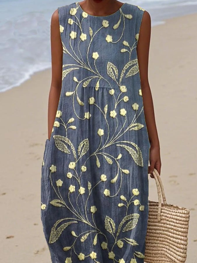 Women's Casual Floral Print Sleeveless Dress