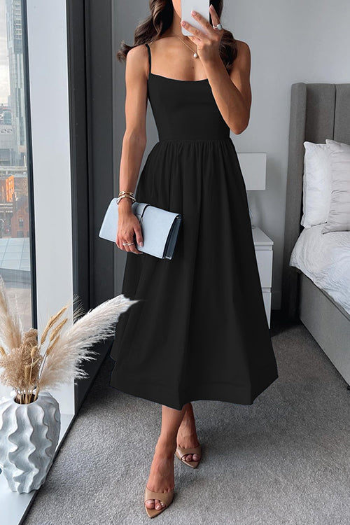 Beatrice - Spaghetti Strap Waisted A-line Midi Dress(4 Colors Available!)