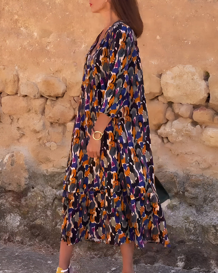 Nathalie | Vintage Print V-Neck Dress