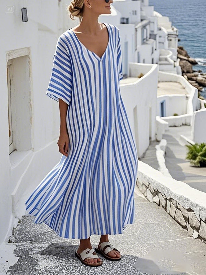 Reva – Casual Holiday Striped Pattern Print Dress