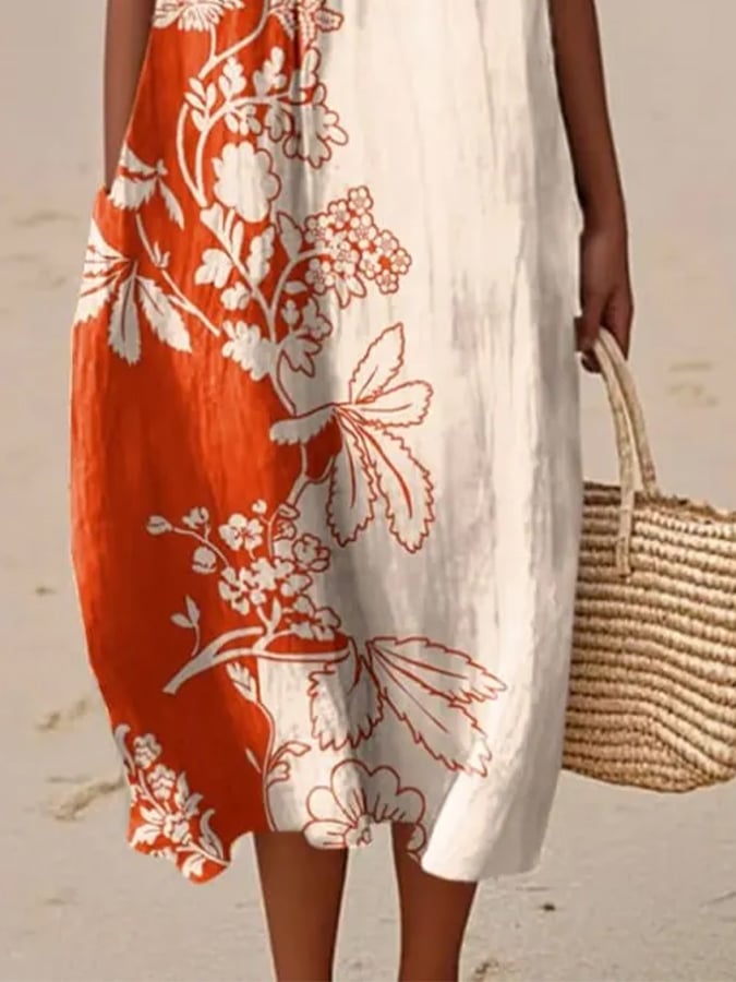Women's Casual Round Neck Floral Print Sleeveless Dress