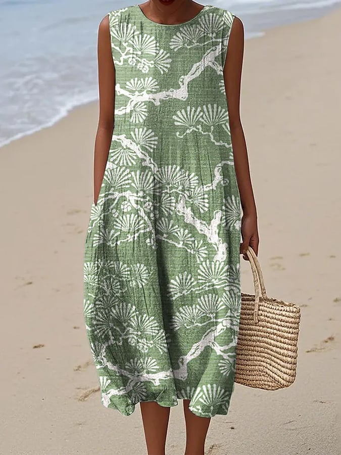 Women's Casual Print Round Neck Sleeveless Dress