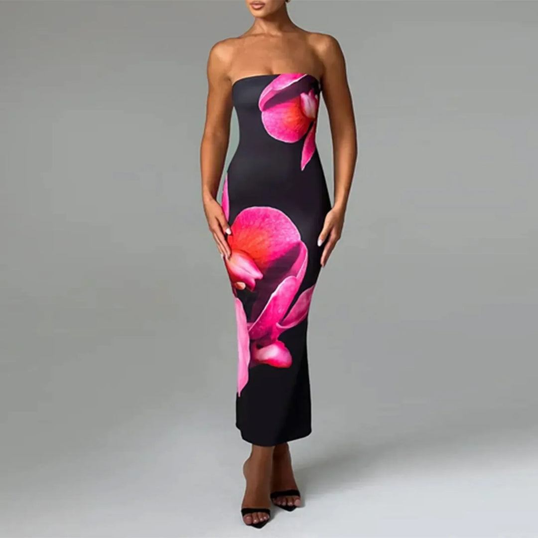 Thistle - Vintage Flower Print Off-Shoulder Bodycon Dress