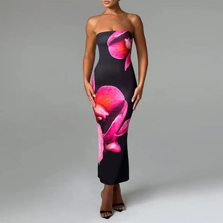Thistle - Vintage Flower Print Off-Shoulder Bodycon Dress