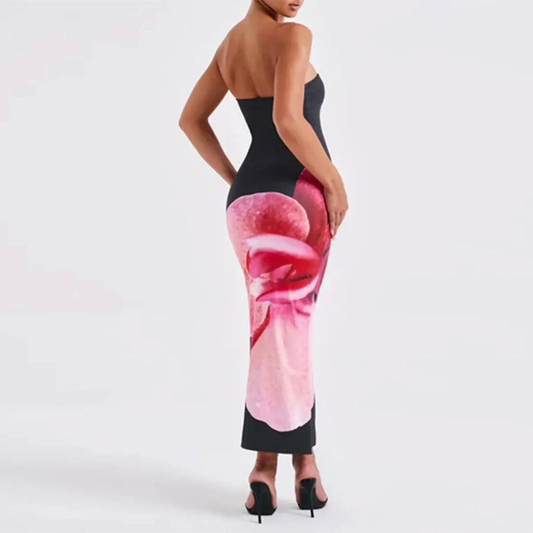 Thistle - Vintage Flower Print Off-Shoulder Bodycon Dress