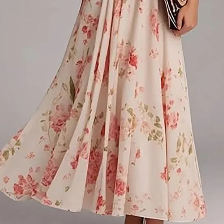 Jessica™ - Long Sleeved Floral Print Dress with V-neck