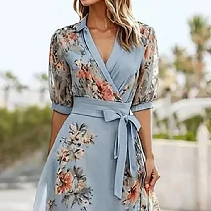 Vanessa™ - Boho Maxi Dress with V-neck and Bow