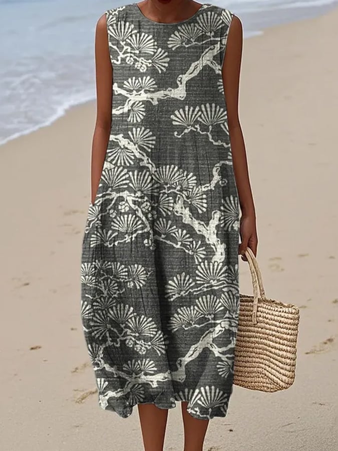 Women's Casual Print Round Neck Sleeveless Dress