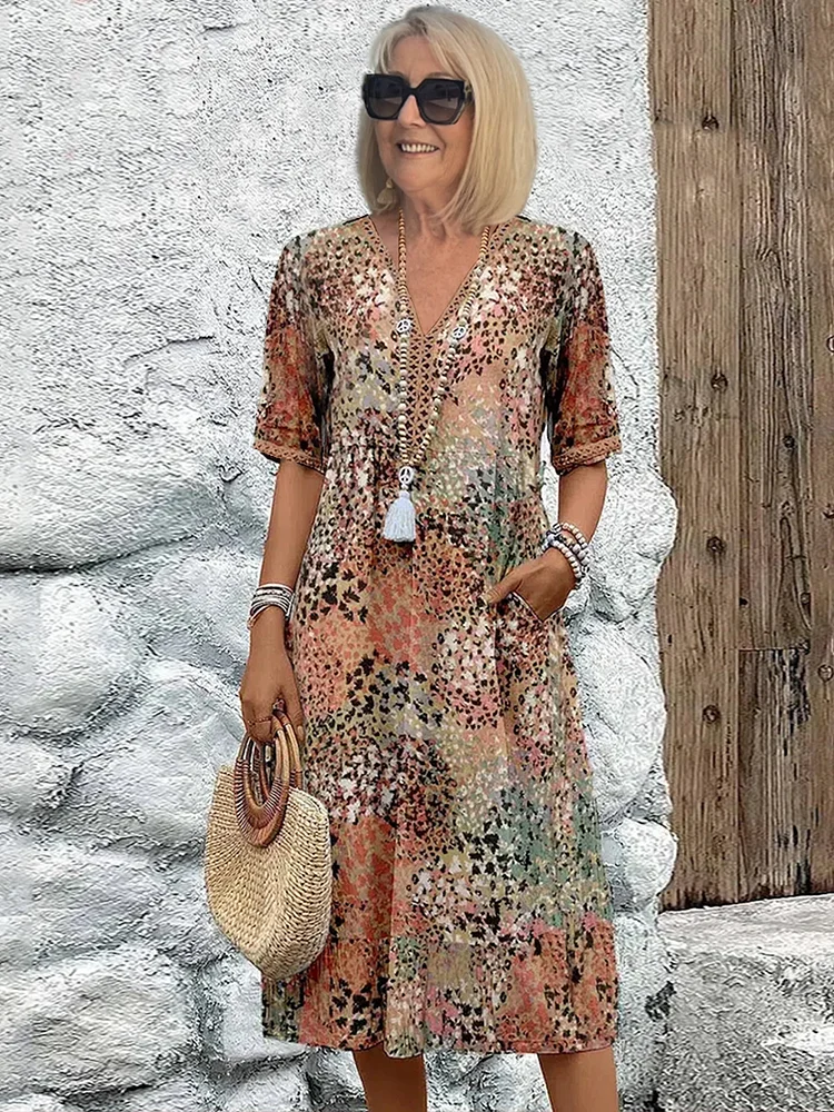 Dania™ - Vibrant Midi Dress with Pockets