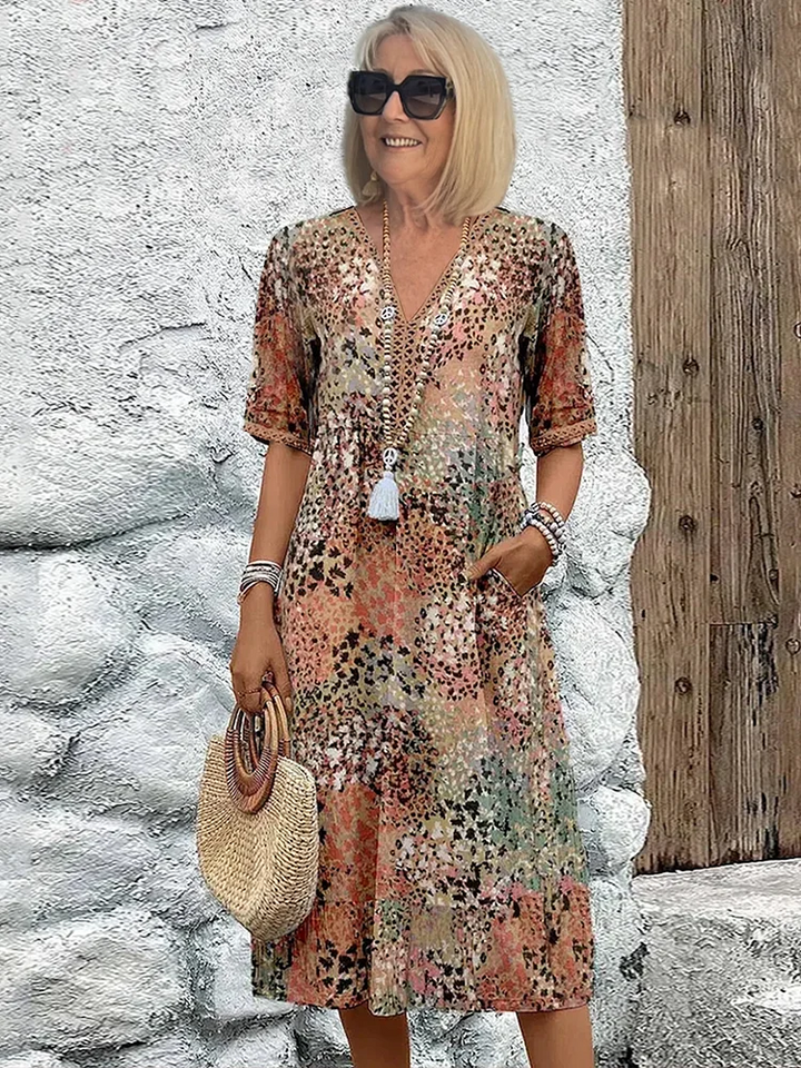 Dania™ - Vibrant Midi Dress with Pockets