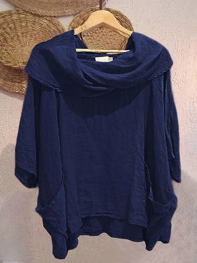 Tanith - Relaxed Fit 3/4 Sleeve Draped Neck Blouse