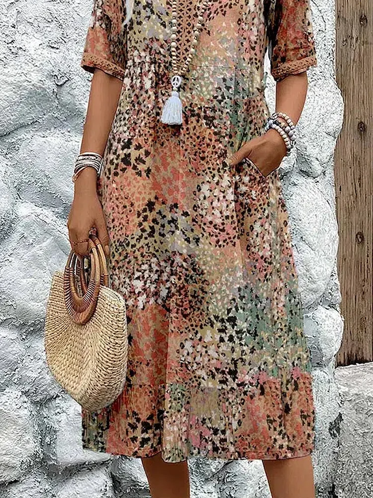 Dania™ - Vibrant Midi Dress with Pockets