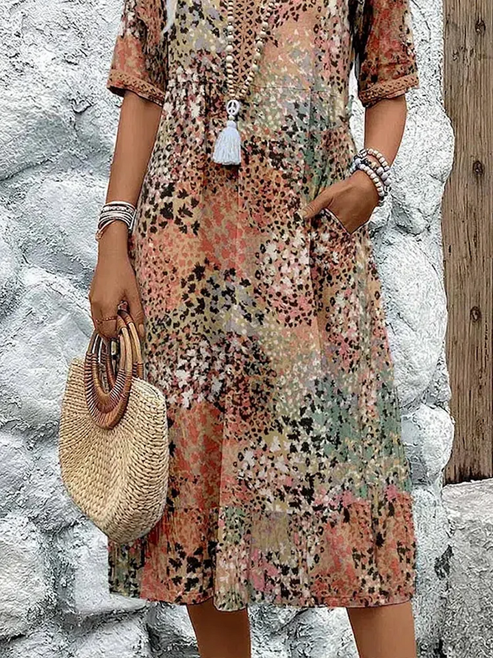 Dania™ - Vibrant Midi Dress with Pockets