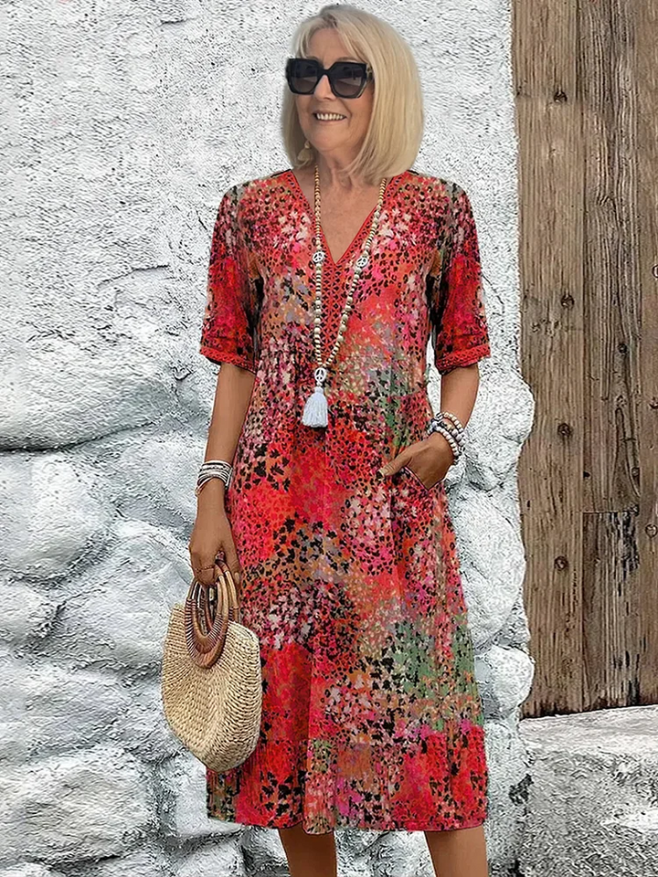 Dania™ - Vibrant Midi Dress with Pockets