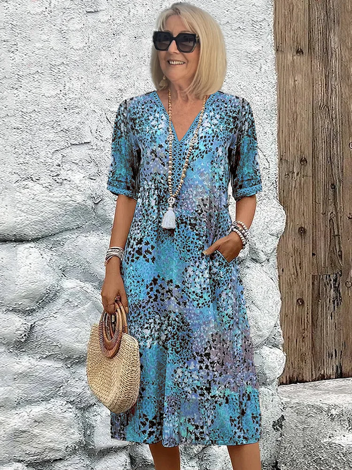 Dania™ - Vibrant Midi Dress with Pockets
