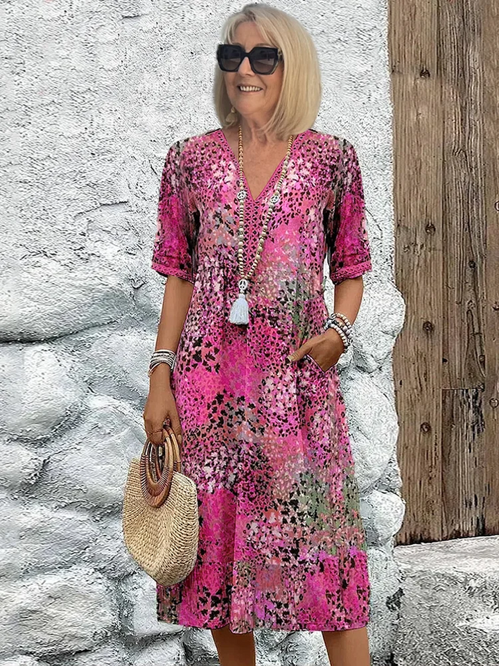 Dania™ - Vibrant Midi Dress with Pockets