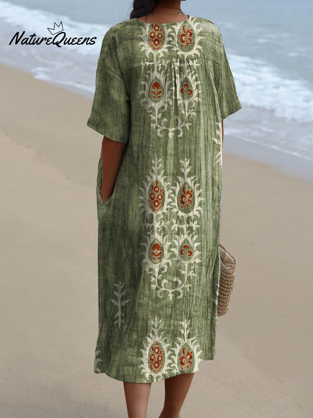 Vintage Dress with Ethno Flower Pattern