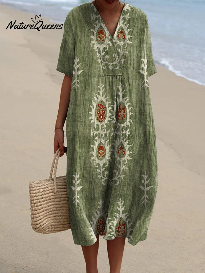 Vintage Dress with Ethno Flower Pattern