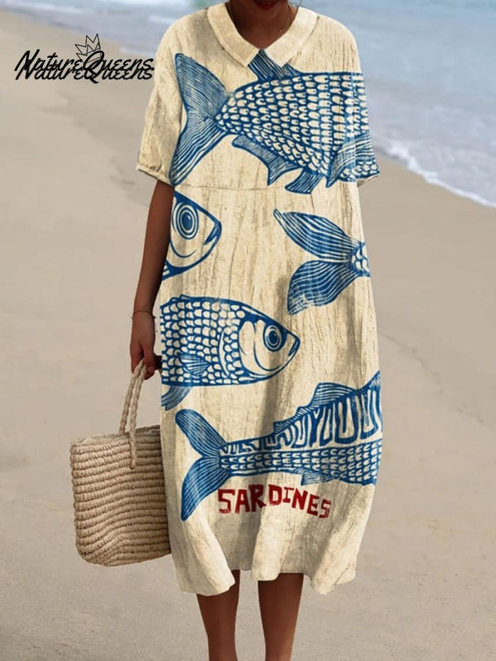 Vintage Dress with Sardine Print