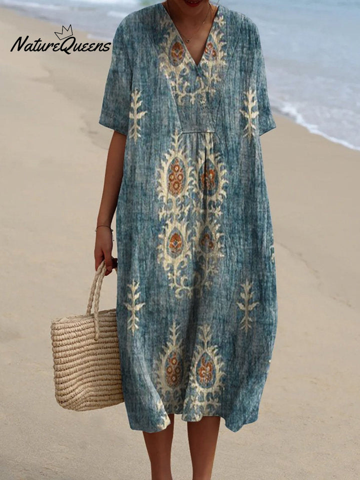 Vintage Dress with Ethno Flower Pattern
