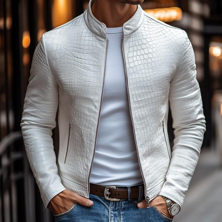 Ethan™ - Stylish Stone Pattern Stand Collar Zipper Jacket