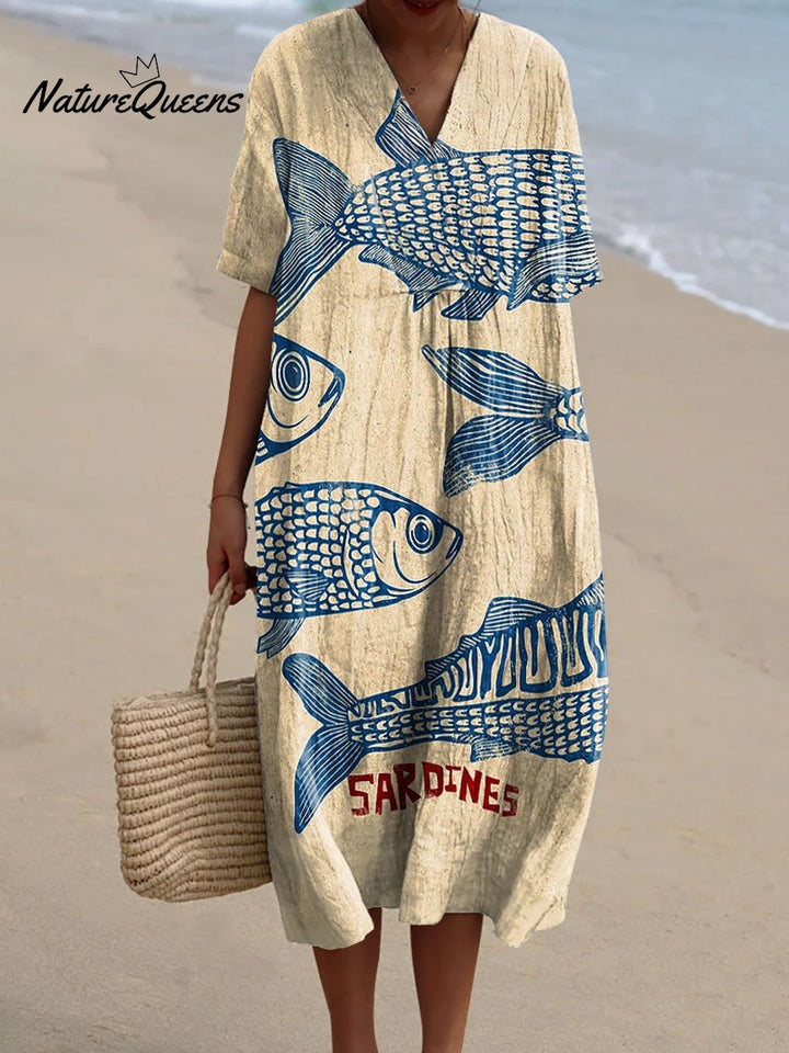 Vintage Dress with Sardine Print