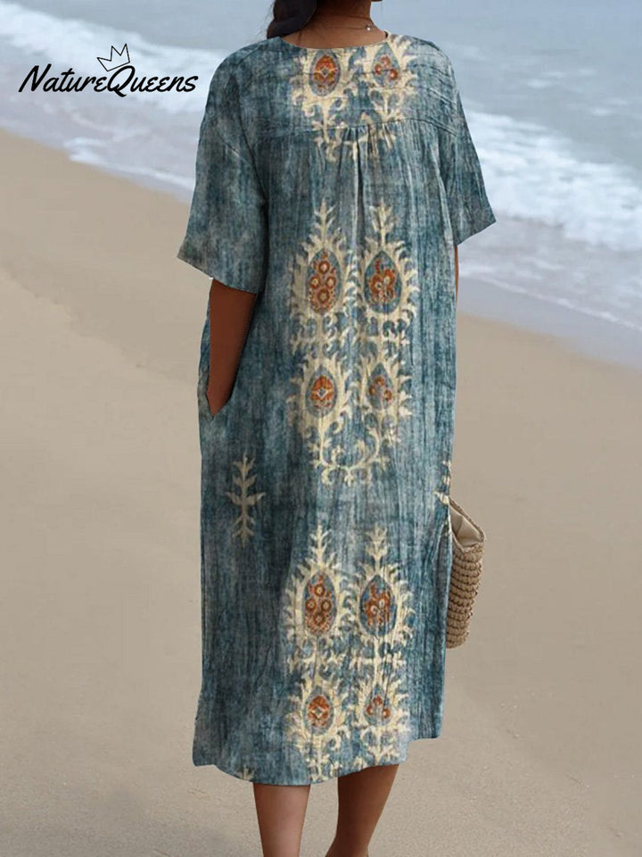 Vintage Dress with Ethno Flower Pattern