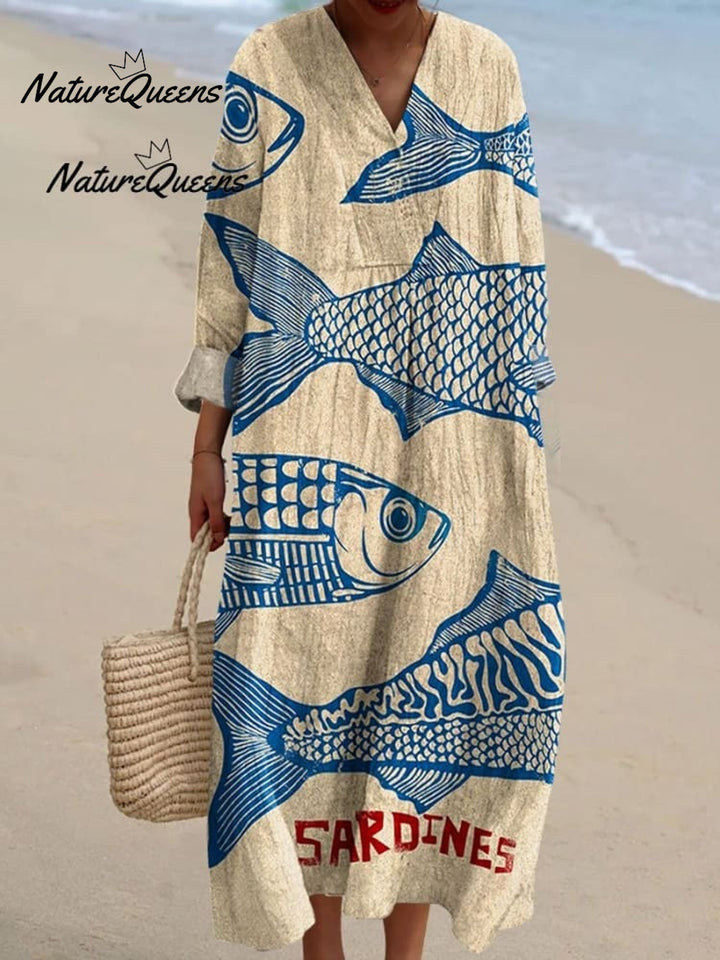 Vintage Dress with Sardine Print